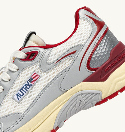 HYPERWAY SNEAKERS IN WHITE SILVER AND RED SYNTHETIC LEATHER AND MESH - AUTRY Great Value