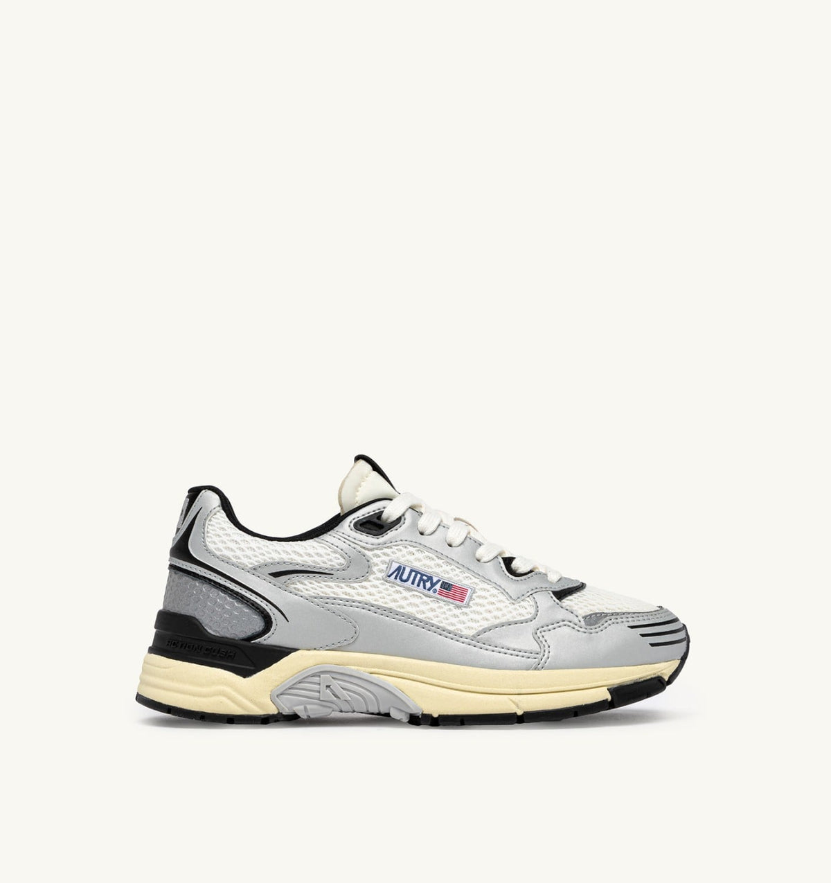 HYPERWAY SNEAKERS IN WHITE SILVER AND BLACK SYNTHETIC LEATHER AND MESH - AUTRY Quality
