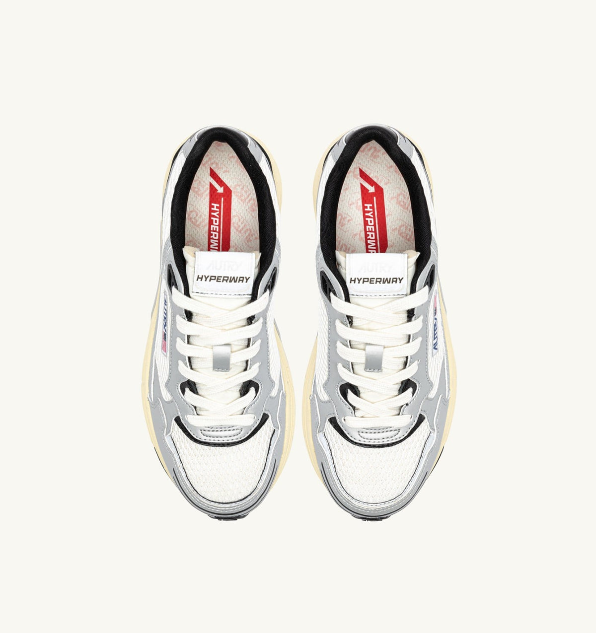 HYPERWAY SNEAKERS IN WHITE SILVER AND BLACK SYNTHETIC LEATHER AND MESH - AUTRY Quality