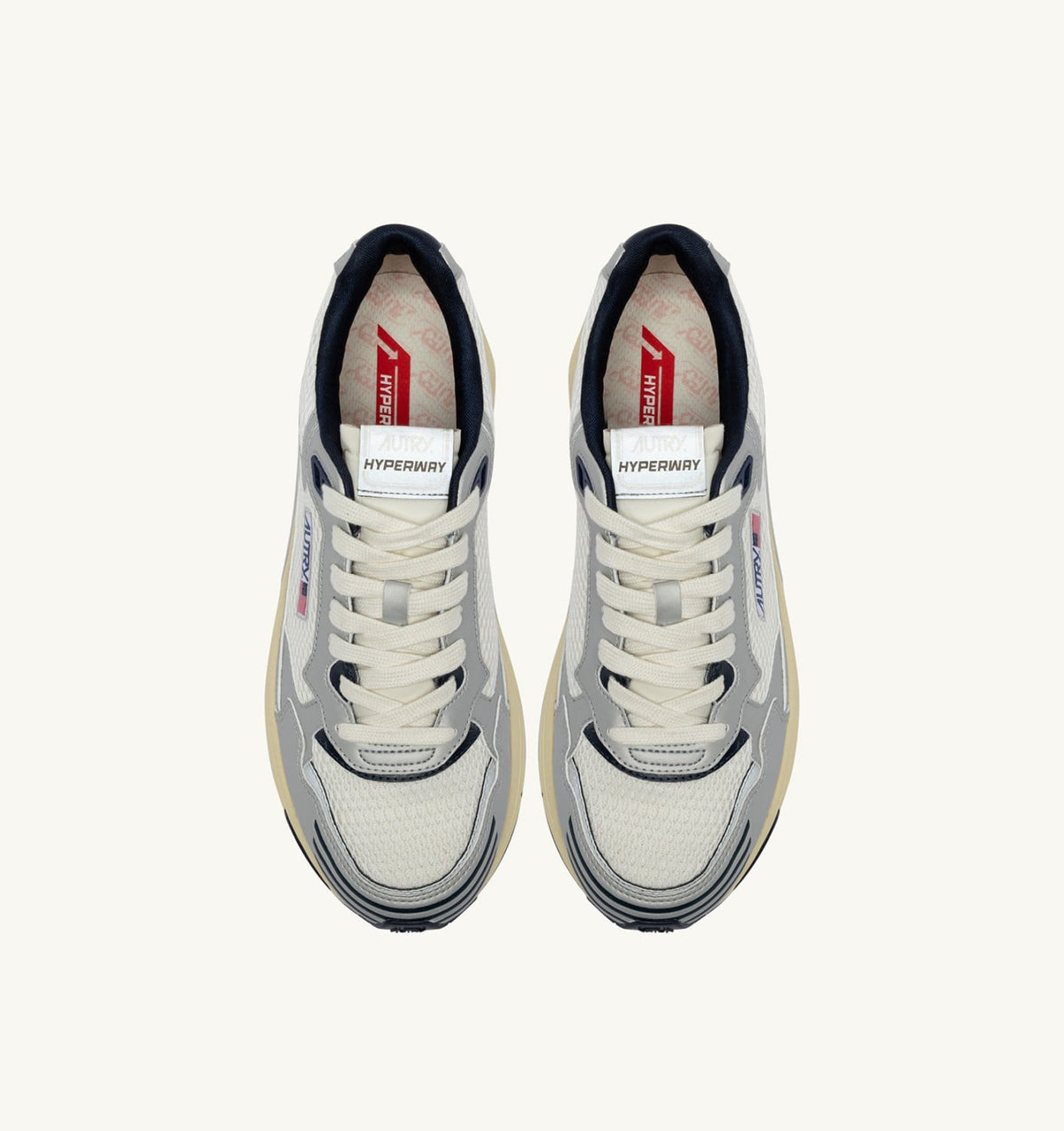 HYPERWAY SNEAKERS IN WHITE SILVER AND SPACE SYNTHETIC LEATHER AND MESH - AUTRY Classic