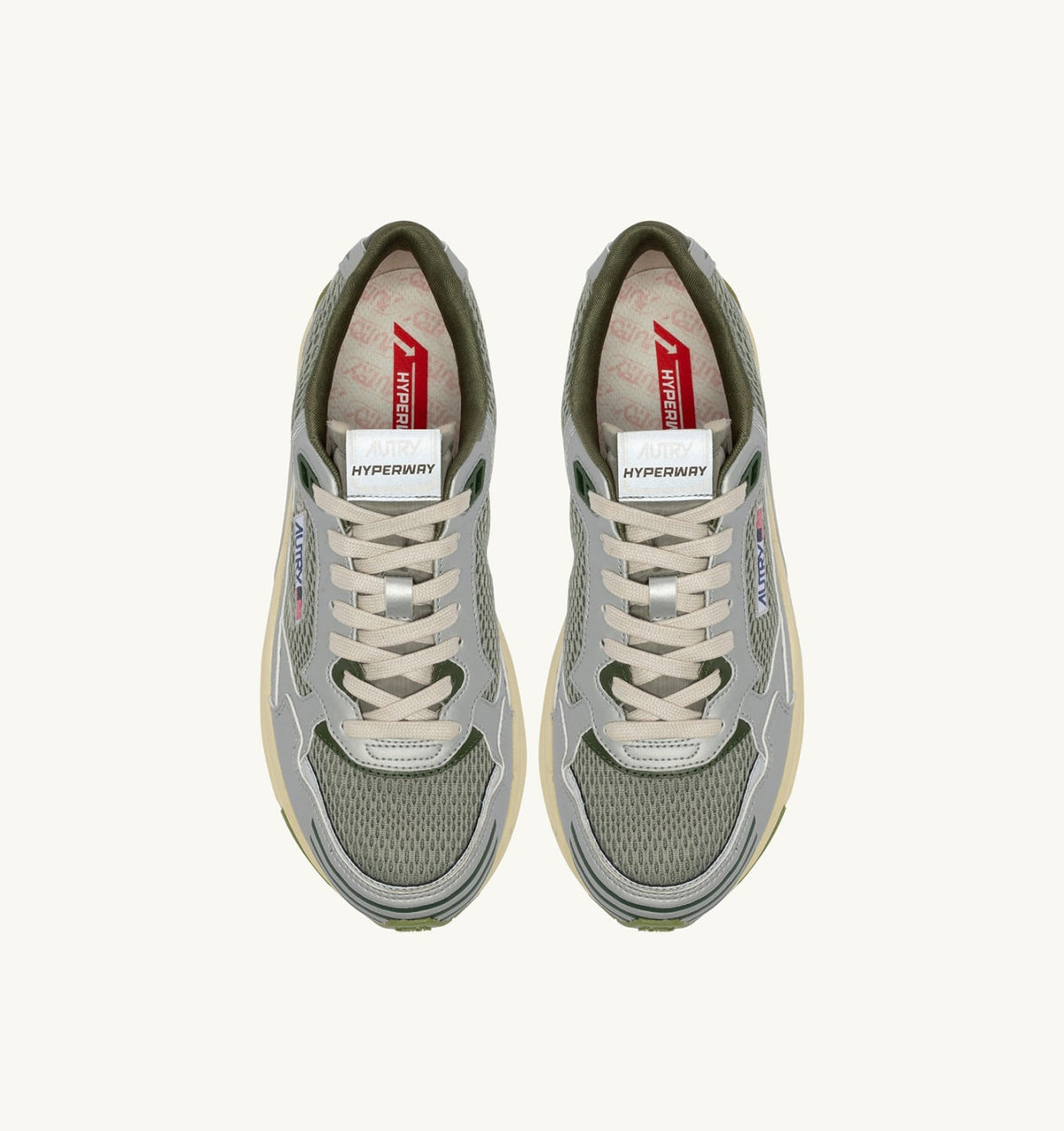 HYPERWAY SNEAKERS IN SILVER SEA GRASS AND CYPRESS SYNTHETIC LEATHER AND MESH - AUTRY Essential