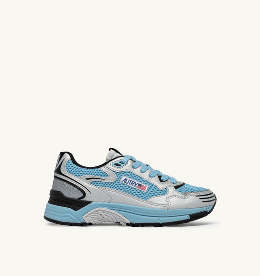 HYPERWAY SNEAKERS IN SILVER BLACK AND FORGET ME NOT SYNTHETIC LEATHER AND MESH - AUTRY Value