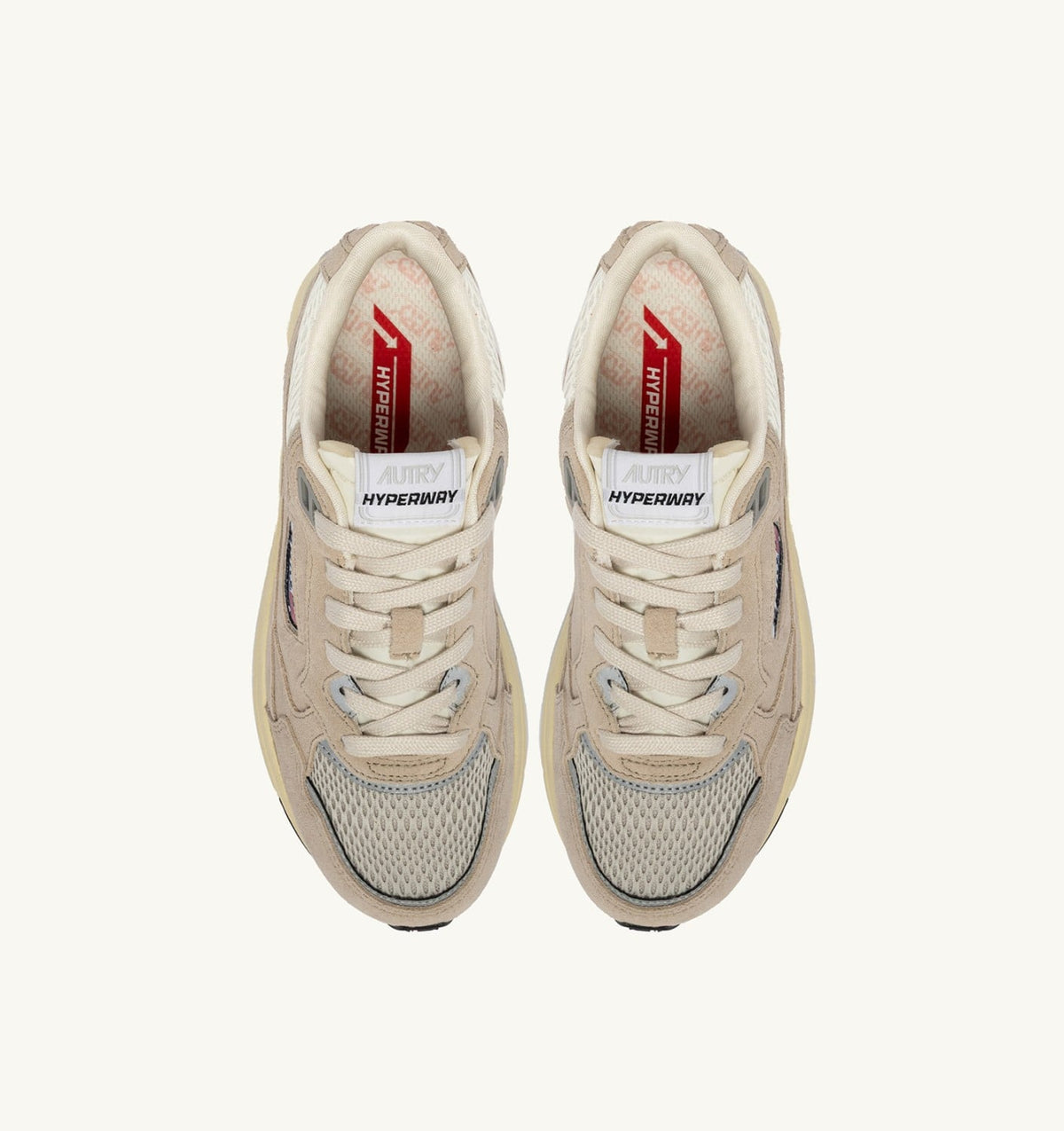 HYPERWAY SNEAKERS IN SAND BROWN AND SILVER-TONE SUEDE AND MESH - AUTRY Value