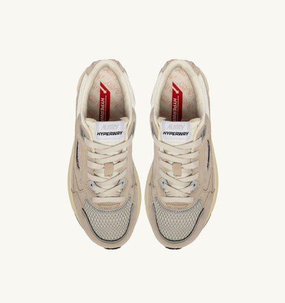HYPERWAY SNEAKERS IN SAND BROWN AND SILVER-TONE SUEDE AND MESH - AUTRY Value