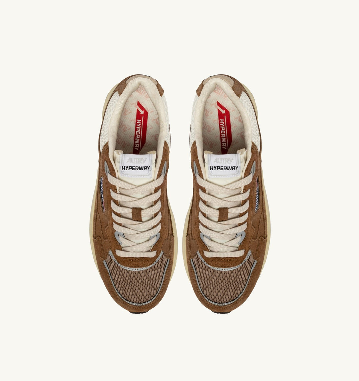 HYPERWAY SNEAKERS IN CIGAR AND SILVER MESH AND SUEDE - AUTRY Great Value