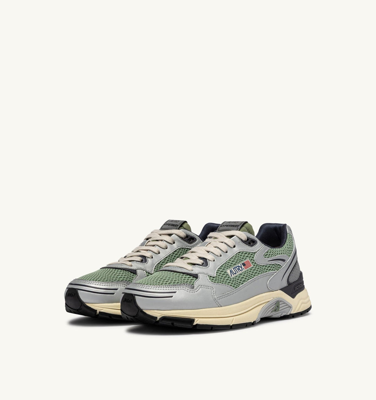 HYPERWAY SNEAKERS IN SILVER, TEA AND BLACKENED PEARL SYNTHETIC LEATHER AND MESH - AUTRY Classic