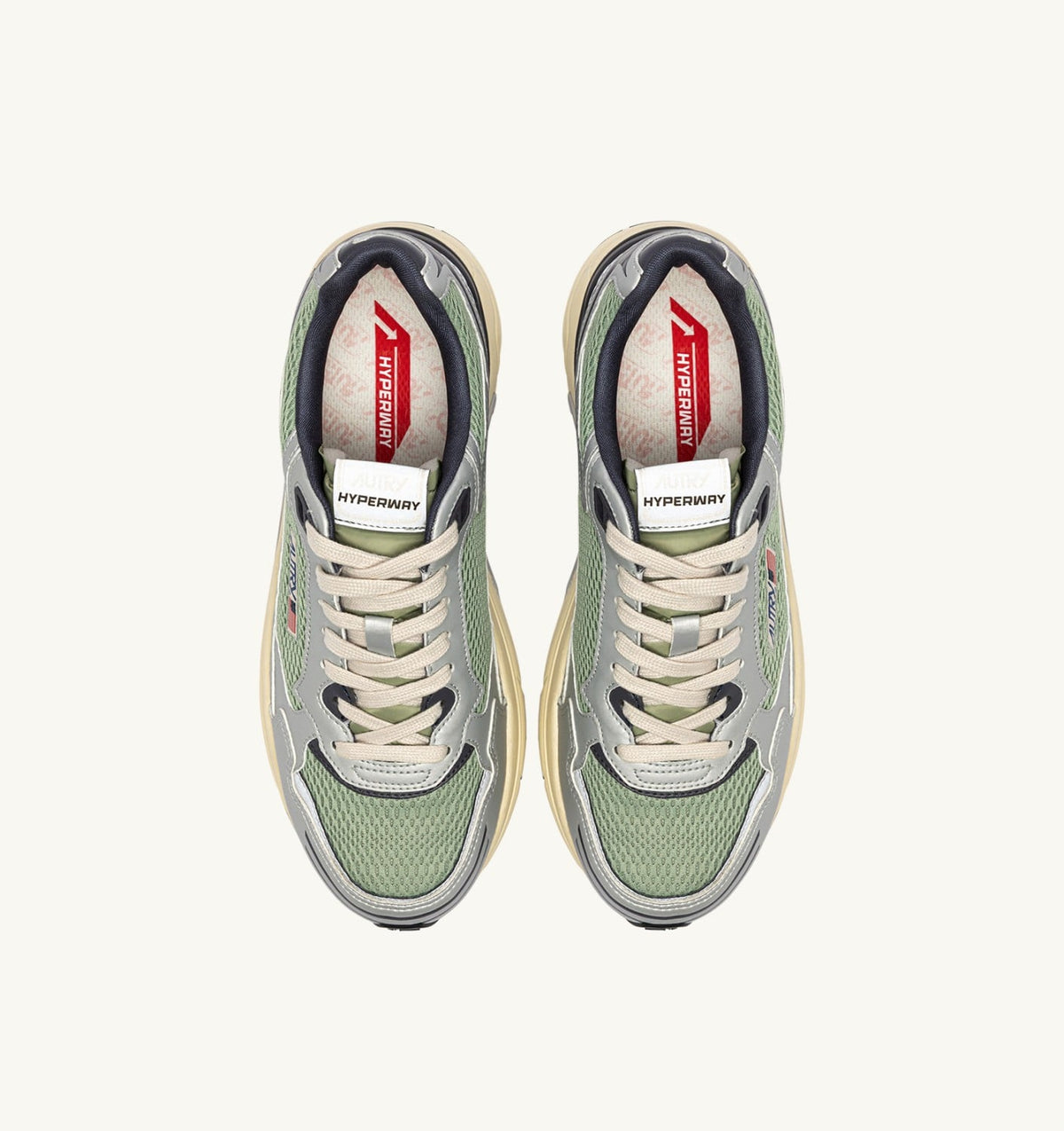 HYPERWAY SNEAKERS IN SILVER, TEA AND BLACKENED PEARL SYNTHETIC LEATHER AND MESH - AUTRY Classic
