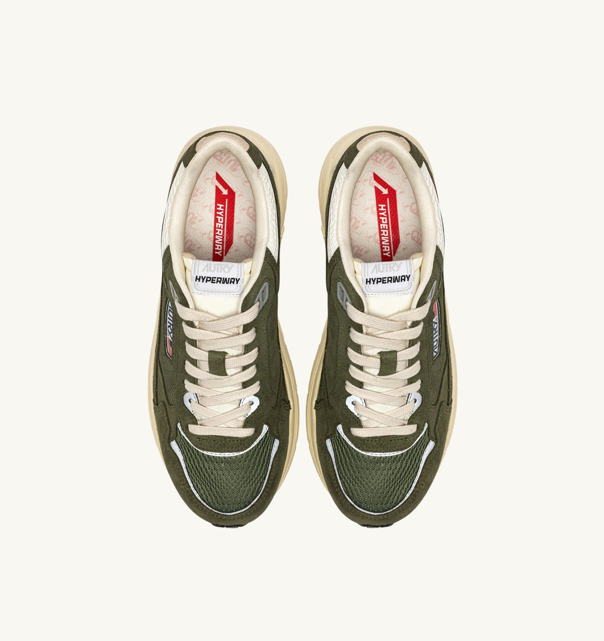 HYPERWAY SNEAKERS IN MARSHMALLOW AND SAGE SUEDE AND MESH - AUTRY Great Value