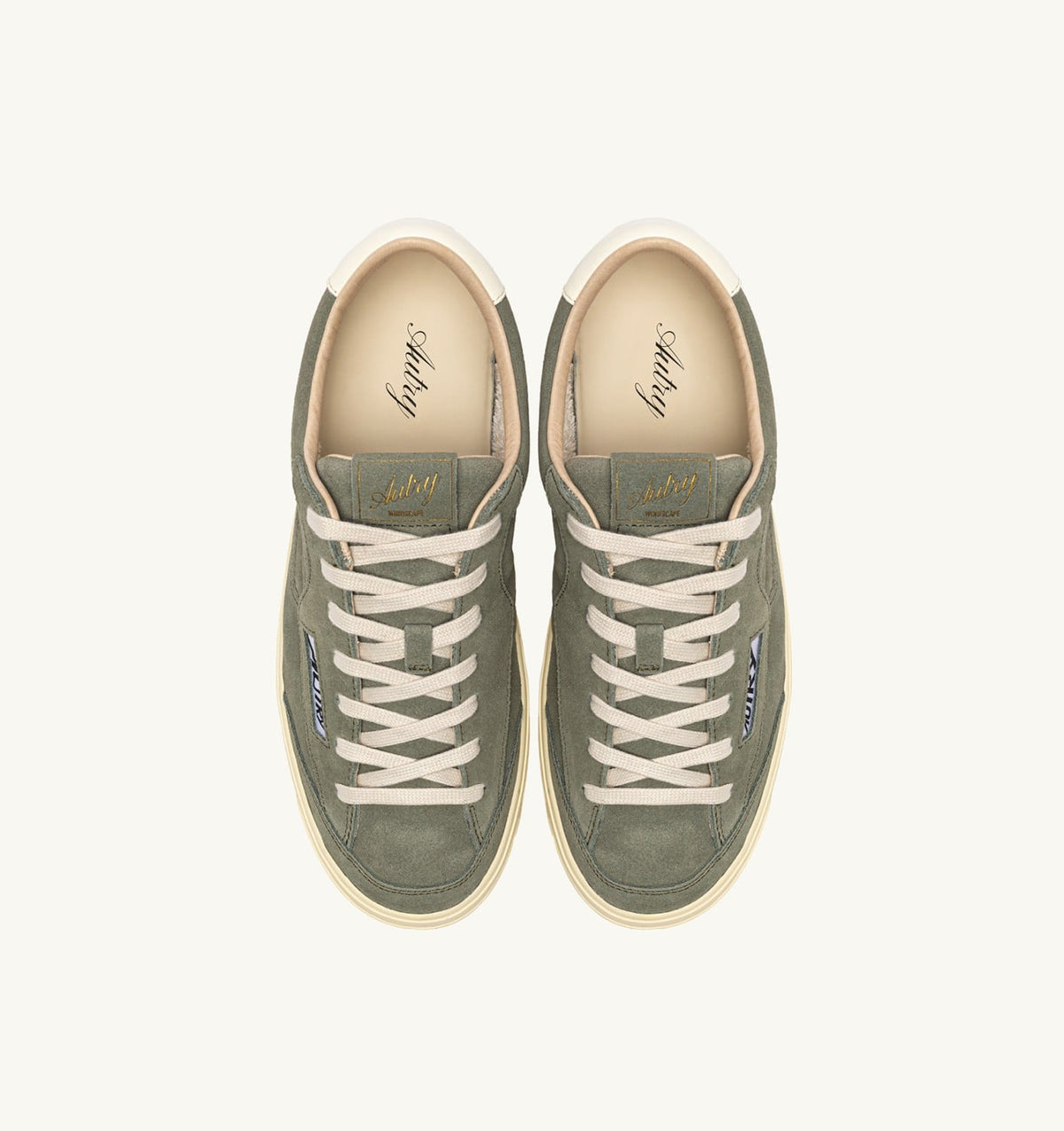 WINDSCAPE LOW SNEAKERS IN SMOKED GREEN AND MARSHMALLOW SUEDE - AUTRY Essential