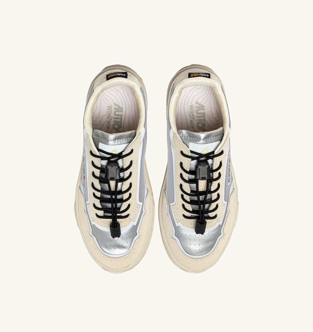 WILDPACE LOW SNEAKERS IN WHITE AND SILVER FABRIC AND SUEDE - AUTRY Everyday
