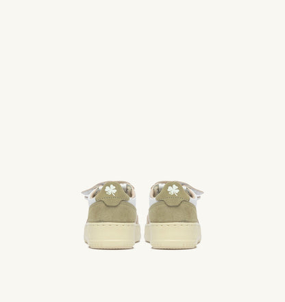MEDALIST KIDSTRIPES SNEAKERS IN WHITE LEATHER AND GREEN AND SAND SUEDE - AUTRY Quality