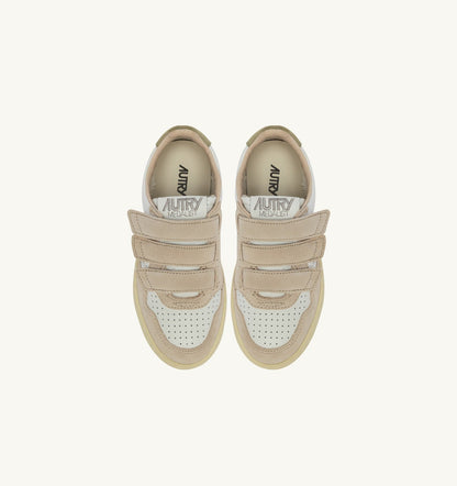MEDALIST KIDSTRIPES SNEAKERS IN WHITE LEATHER AND GREEN AND SAND SUEDE - AUTRY Quality