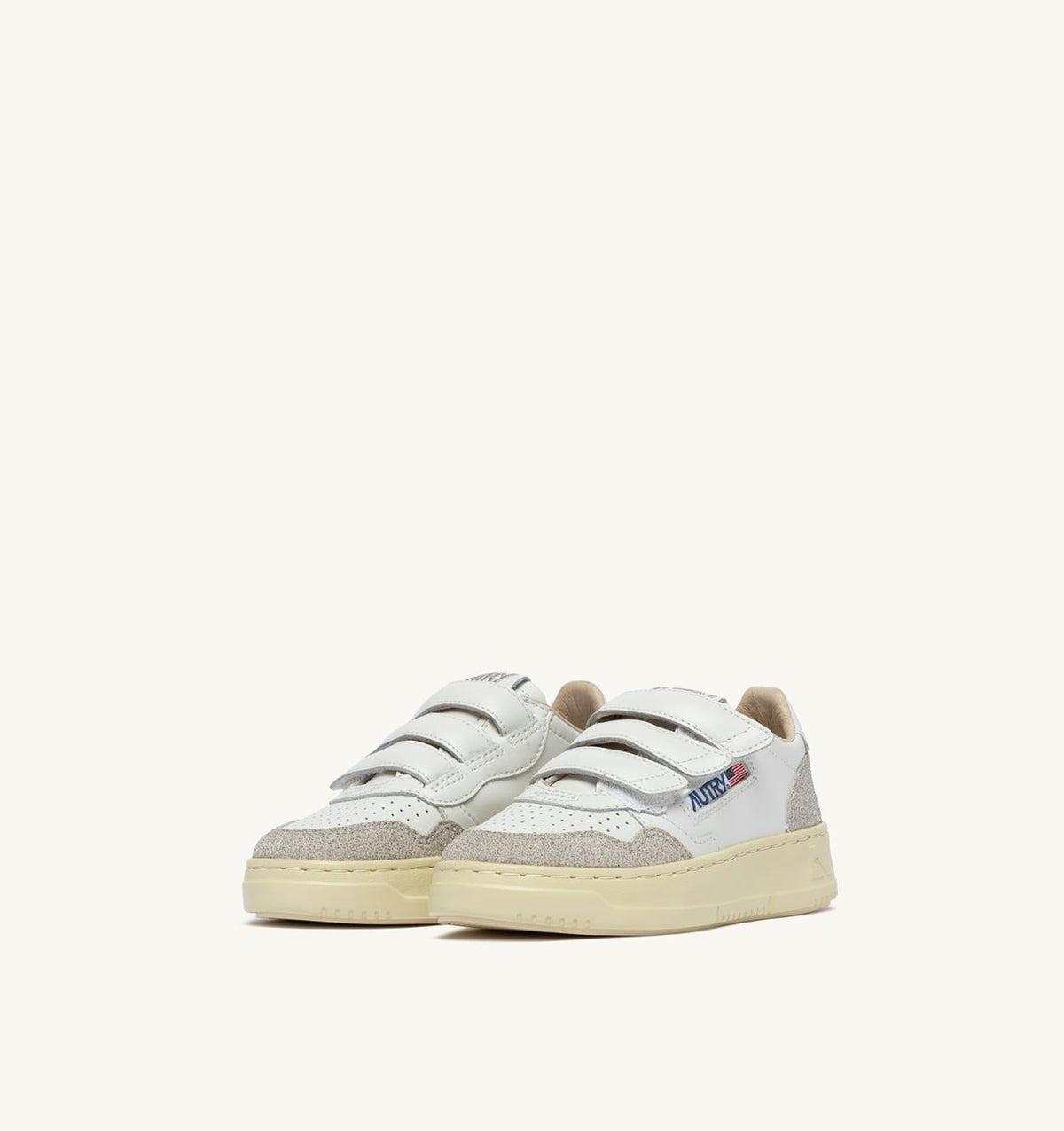 MEDALIST KIDSTRIPES SNEAKERS IN WHITE LEATHER AND GLITTER GRAY LEATHER - AUTRY Everyday