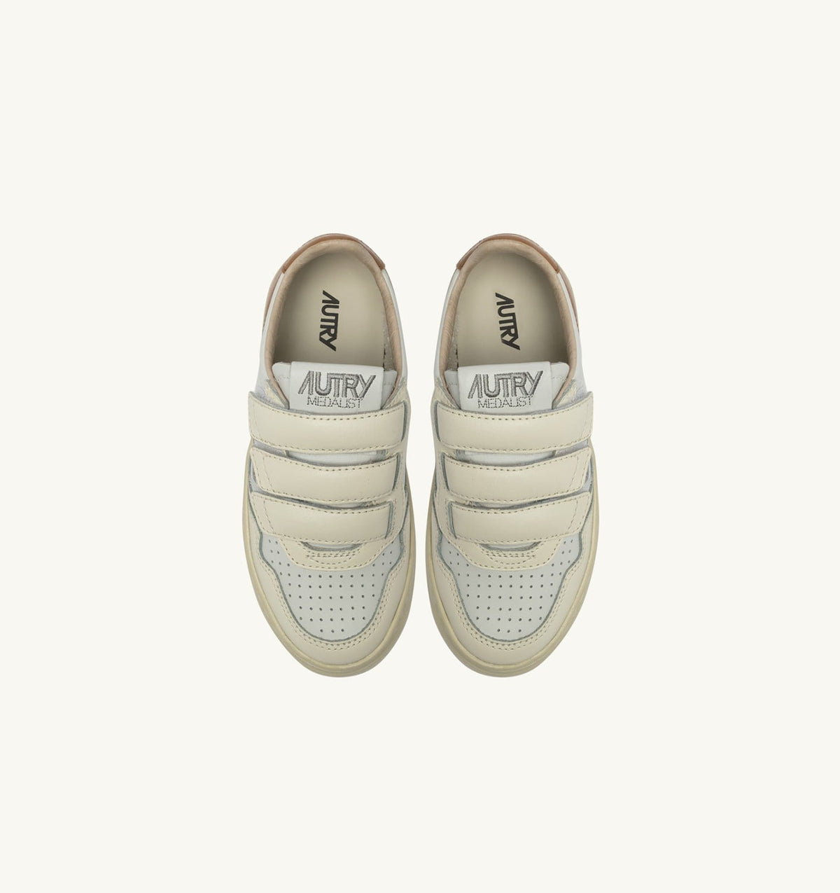 MEDALIST LOW KIDSTRIPES SNEAKERS IN LEATHER COLOR WHISPER WHITE IVORY WHITE AND BROWN SUGAR - AUTRY Great Value