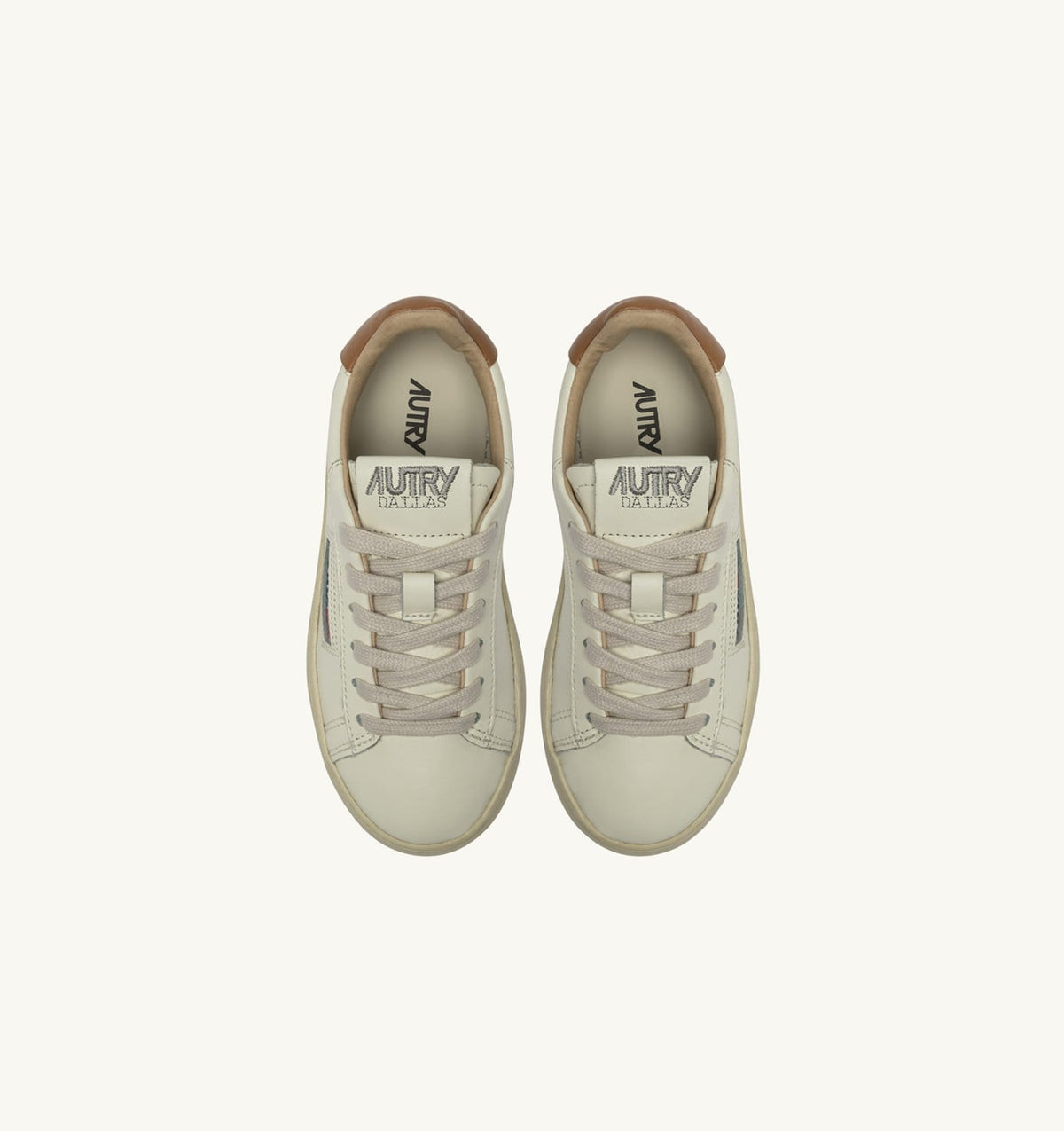 DALLAS KIDS KIDS LOW SNEAKERS IN LEATHER COLOR MARSHMALLOW AND BROWN SUGAR - AUTRY Quality