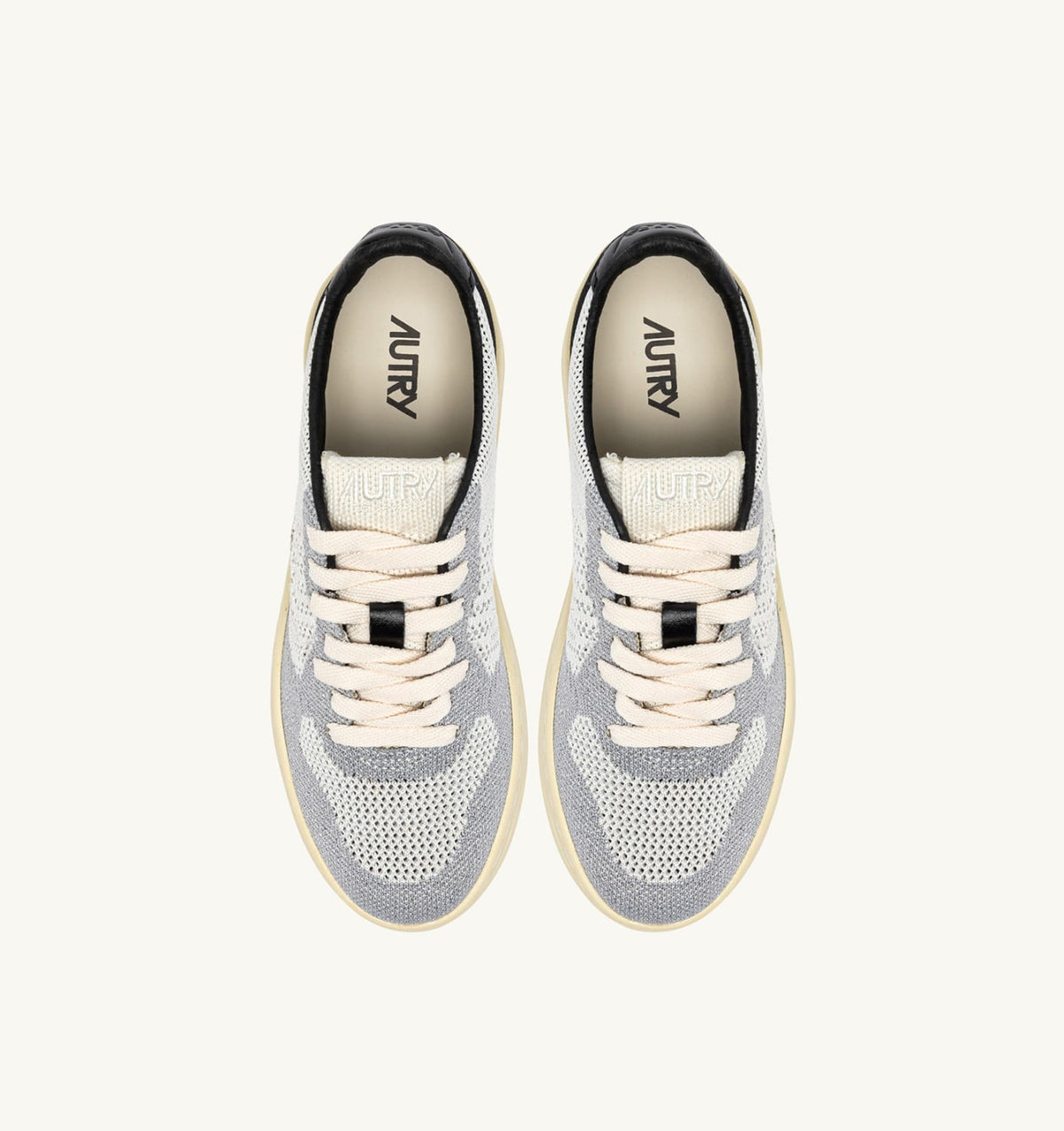 MEDALIST EASEKNIT LOW SNEAKERS IN IVORY WHITE BLACK AND SILVER KNIT - AUTRY Value