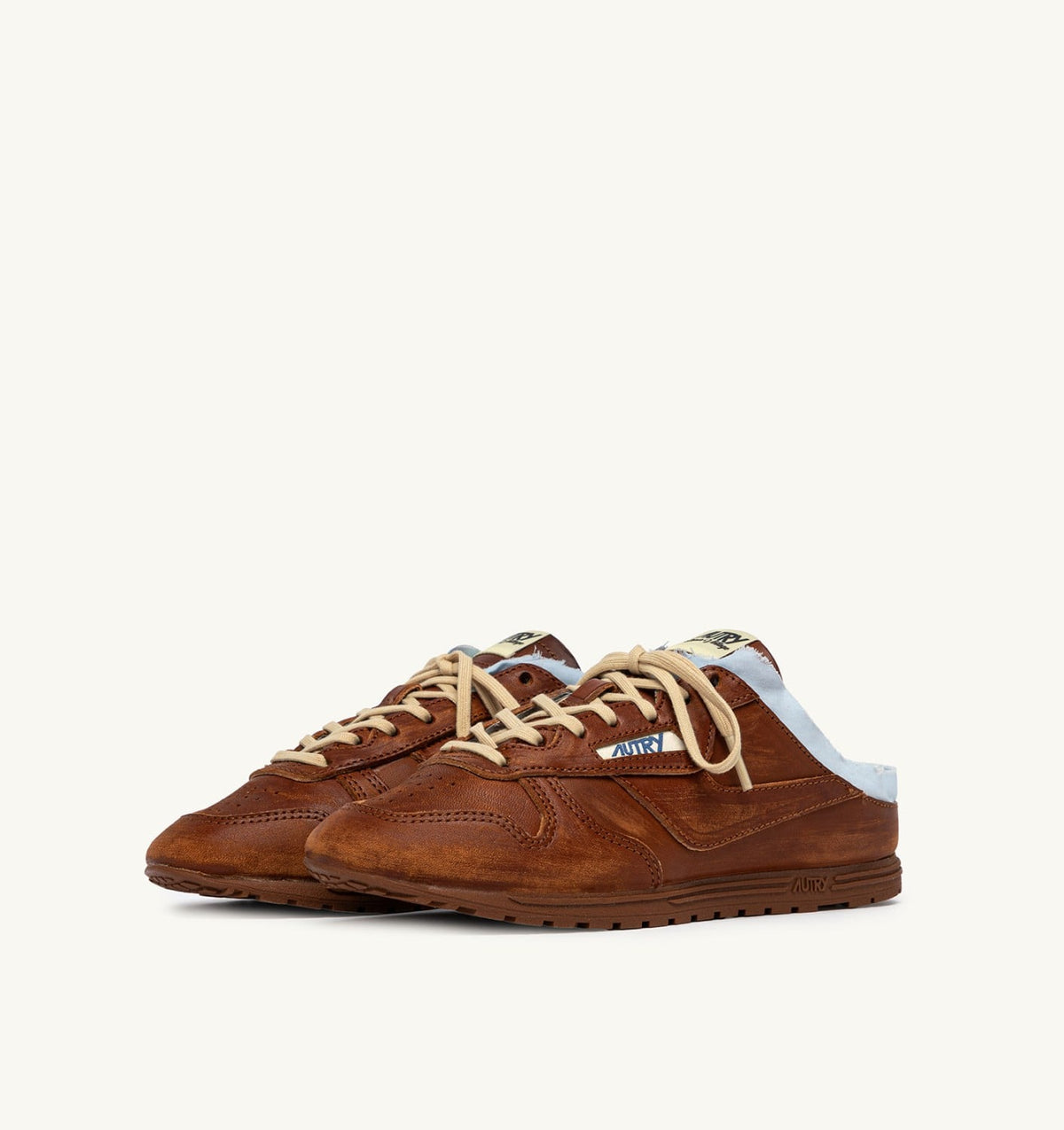WINDSPIN MULE SNEAKERS IN SHIRT BUFF AND AZURE LEATHER - AUTRY Great Value
