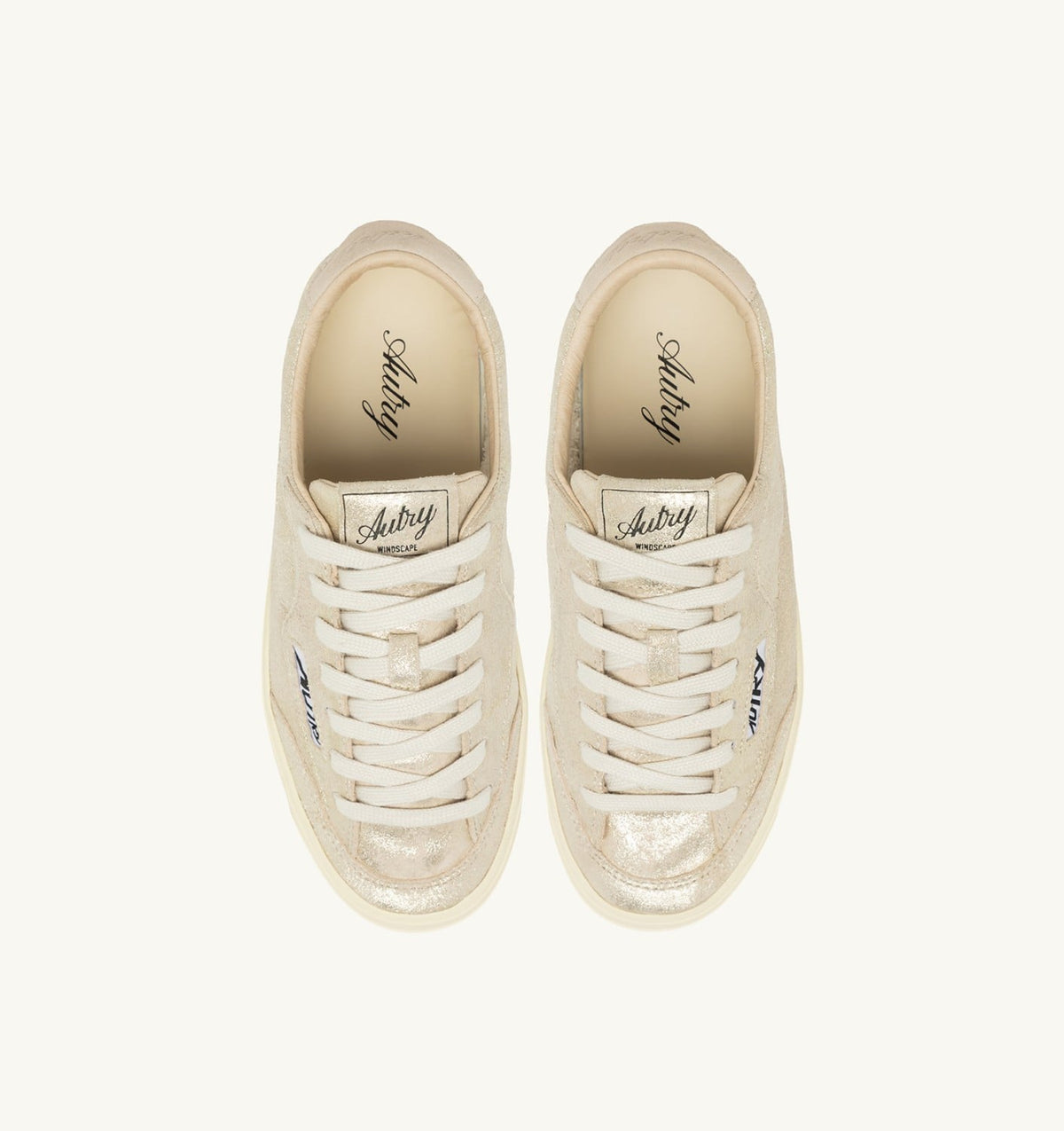 WINDSCAPE LOW SNEAKERS IN PLATINUM AND SAND LAMINATED SUEDE - AUTRY Value