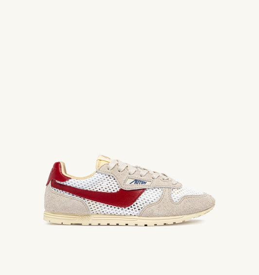WINDSPIN SNEAKERS IN WHITE SAND AND RED MESH AND LEATHER - AUTRY Great Value