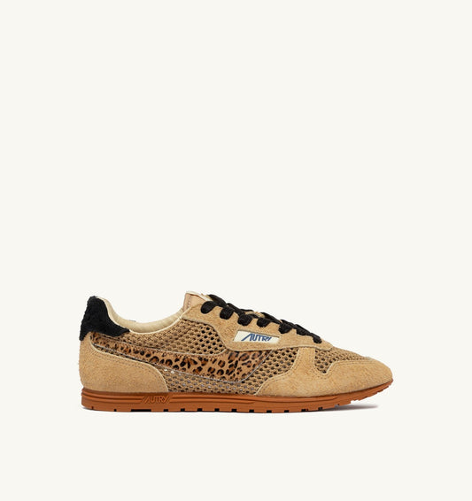 WINDSPIN SNEAKERS IN TRENCH LEOPARD AND BLACK MESH AND SUEDE - AUTRY Value
