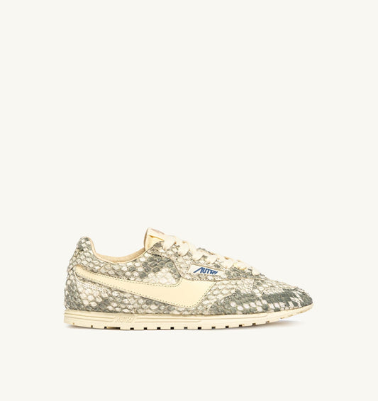 WINDSPIN SNEAKERS IN LEATHER WITH SNAKE DIAMOND PRINT COLOR ROCK AND RUTABAGA - AUTRY Quality