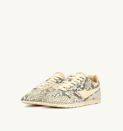 WINDSPIN SNEAKERS IN LEATHER WITH SNAKE DIAMOND PRINT COLOR ROCK AND RUTABAGA - AUTRY Quality