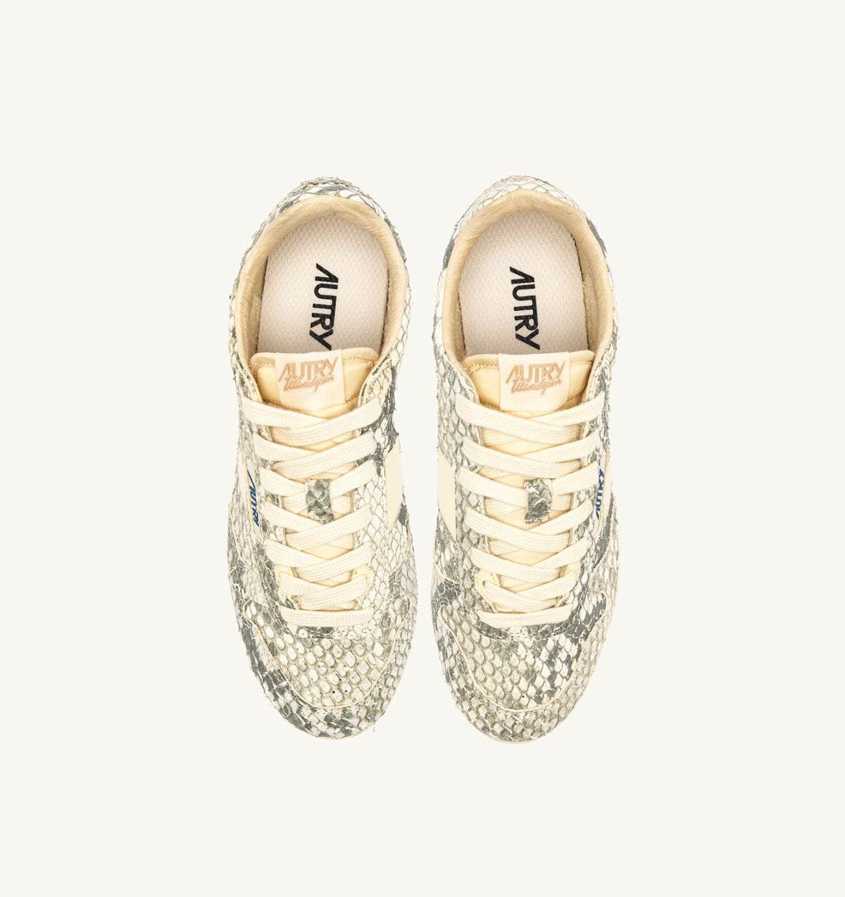WINDSPIN SNEAKERS IN LEATHER WITH SNAKE DIAMOND PRINT COLOR ROCK AND RUTABAGA - AUTRY Quality