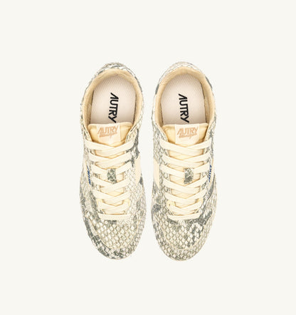 WINDSPIN SNEAKERS IN LEATHER WITH SNAKE DIAMOND PRINT COLOR ROCK AND RUTABAGA - AUTRY Quality