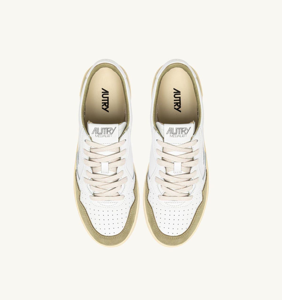 MEDALIST LOW SNEAKERS IN WHITE LEATHER AND GRAY GREEN SUEDE - AUTRY Essential