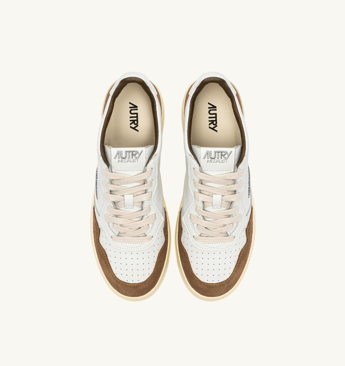 MEDALIST LOW SNEAKERS IN WHITE LEATHER AND TOBACCO SUEDE - AUTRY Value