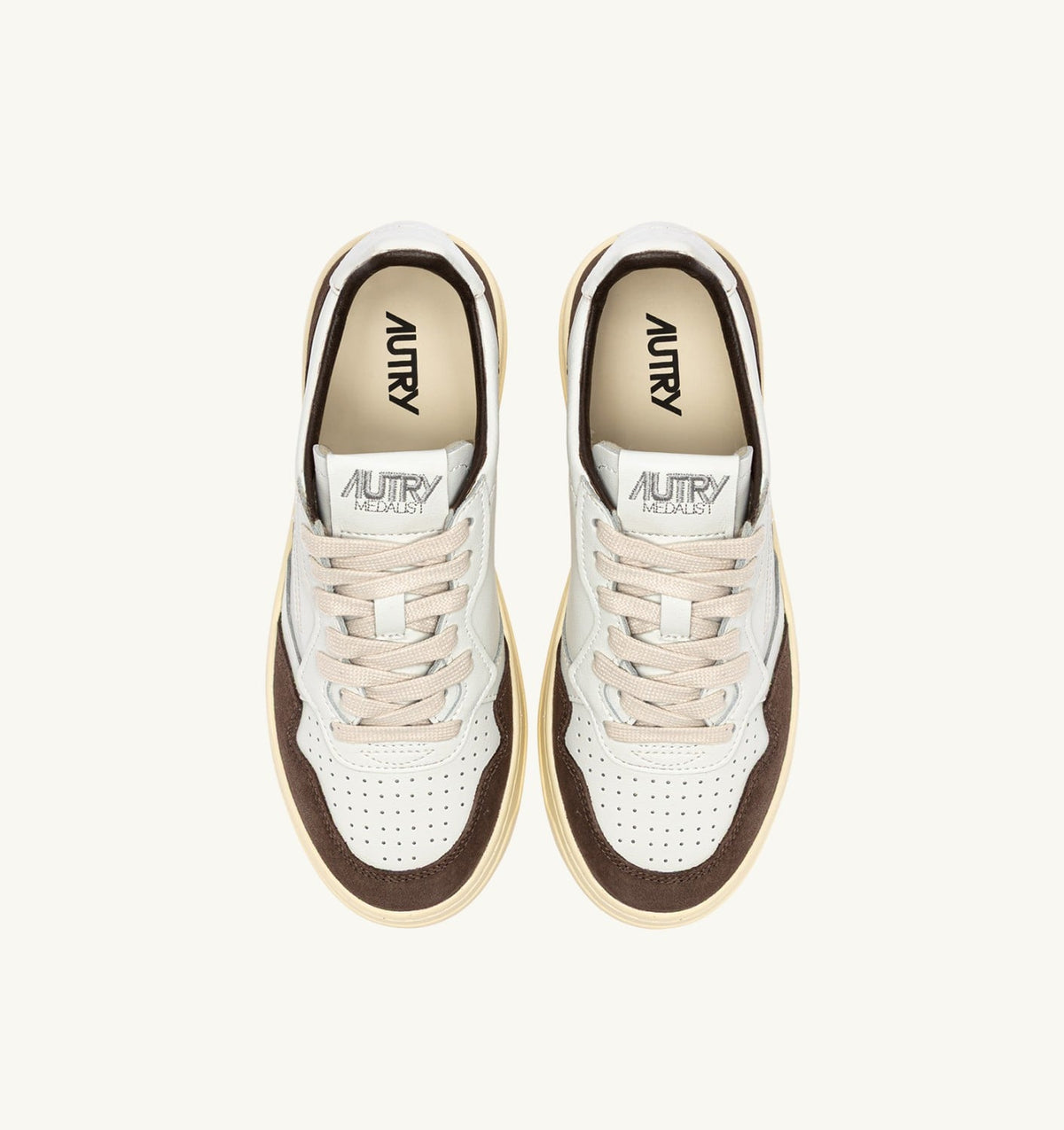 MEDALIST LOW SNEAKERS IN WHITE LEATHER AND MAHOGANY SUEDE - AUTRY Great Value