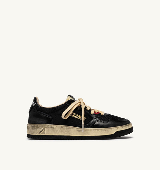 MEDALIST LOW SUPER VINTAGE SNEAKERS IN BLACK LEATHER AND DRAGON MESH - AUTRY Value