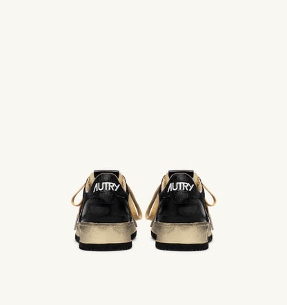 MEDALIST LOW SUPER VINTAGE SNEAKERS IN BLACK LEATHER AND DRAGON MESH - AUTRY Value