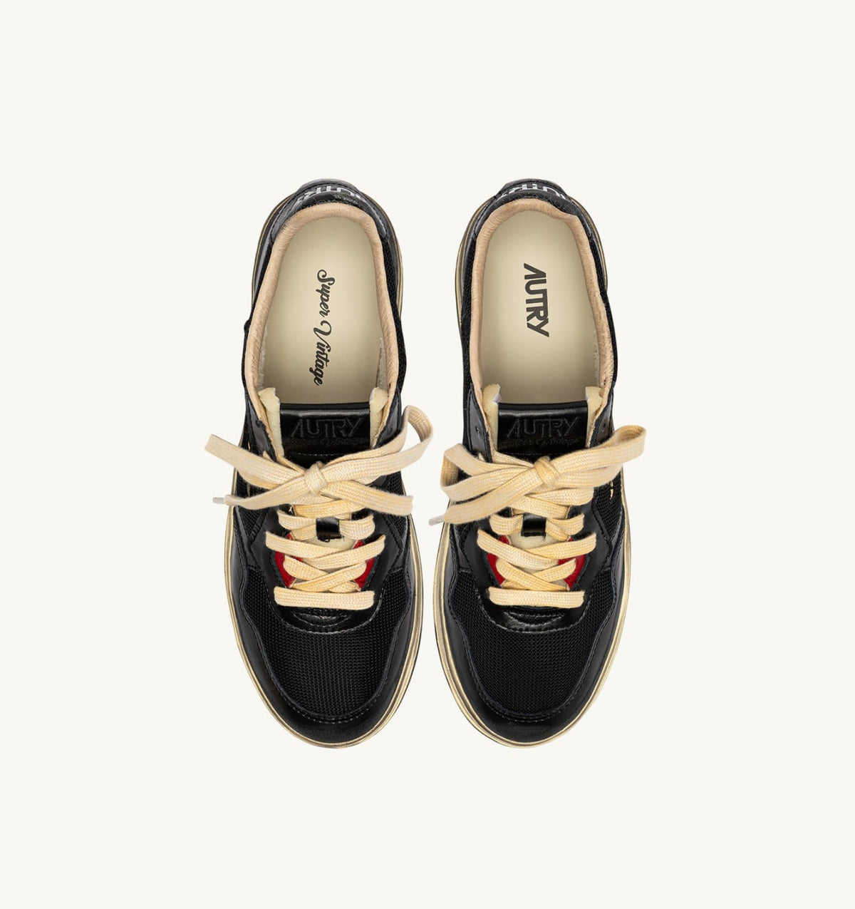 MEDALIST LOW SUPER VINTAGE SNEAKERS IN BLACK LEATHER AND DRAGON MESH - AUTRY Value