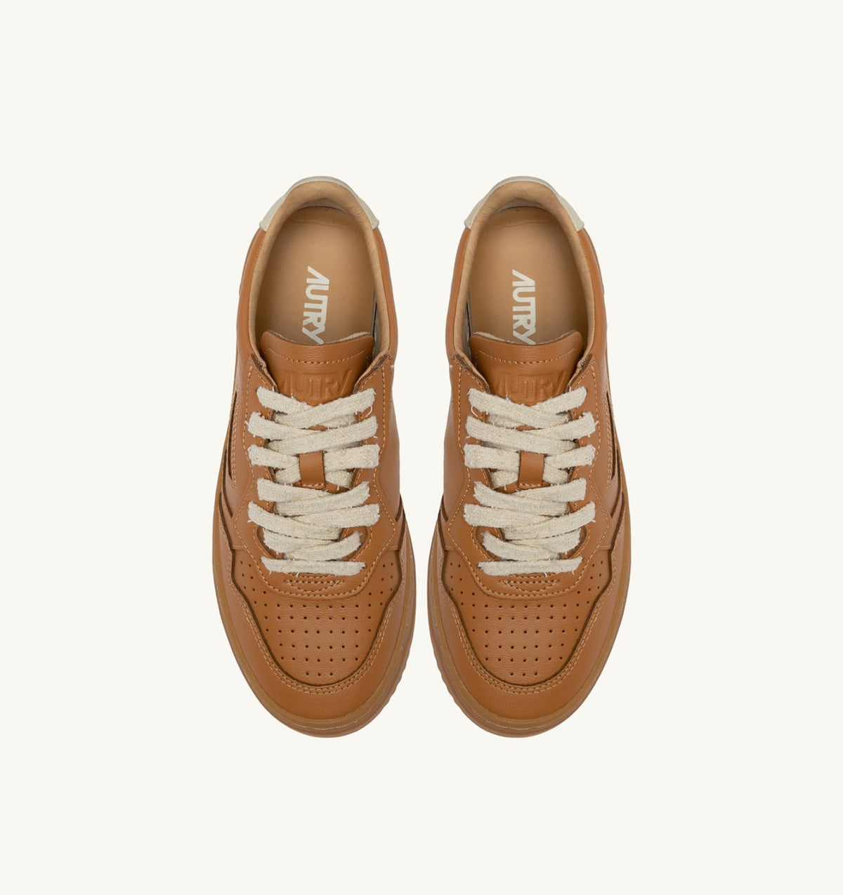 MEDALIST LOW SNEAKERS IN COGNAC AND MARSHMALLOW LEATHER - AUTRY Great Value