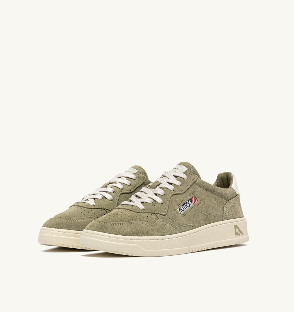 MEDALIST LOW SNEAKERS IN GRAY GREEN AND WHITE SUEDE - AUTRY Quality