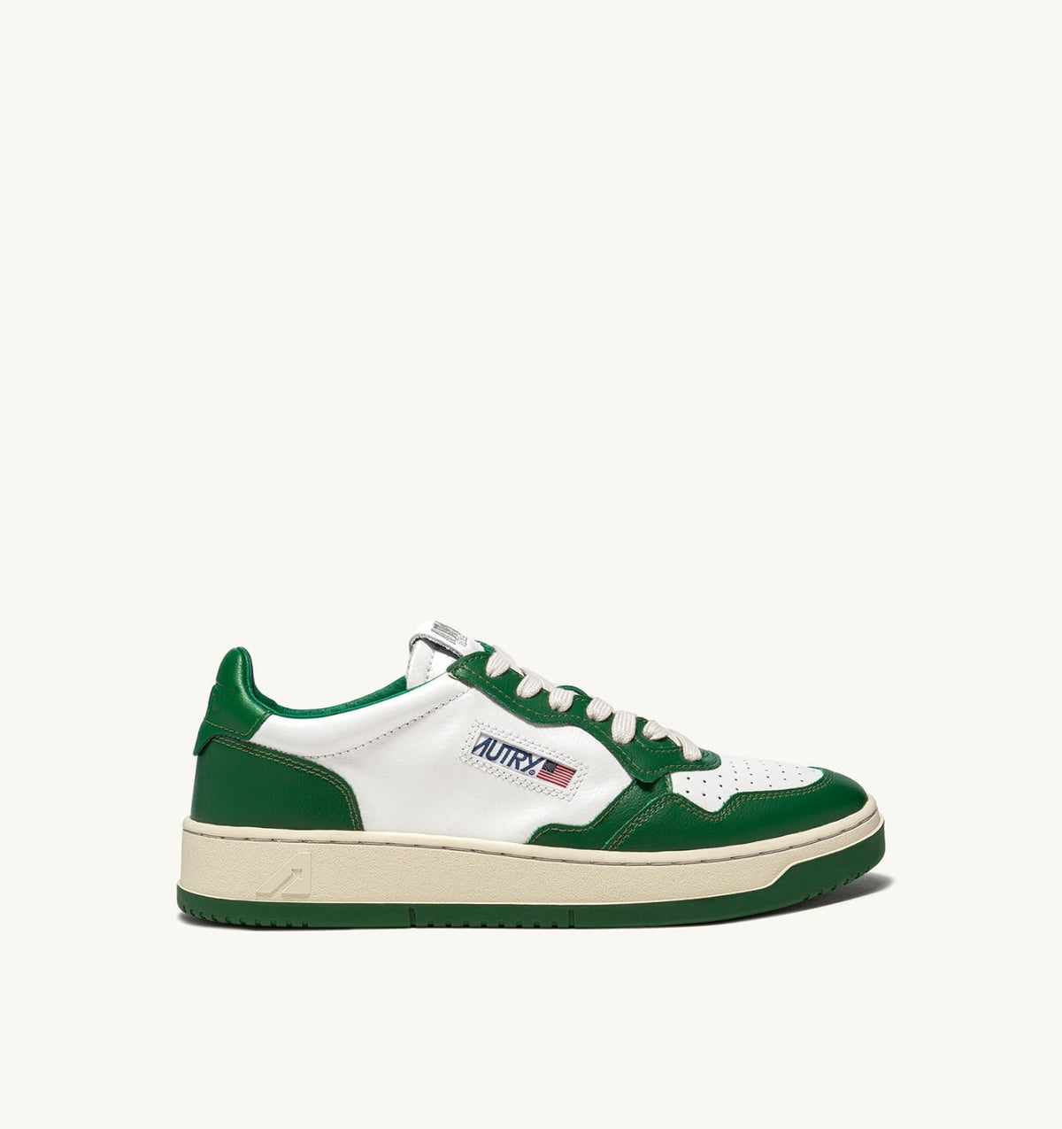 MEDALIST LOW BICOLOR SNEAKERS IN WHITE AND GREEN LEATHER - AUTRY Latest