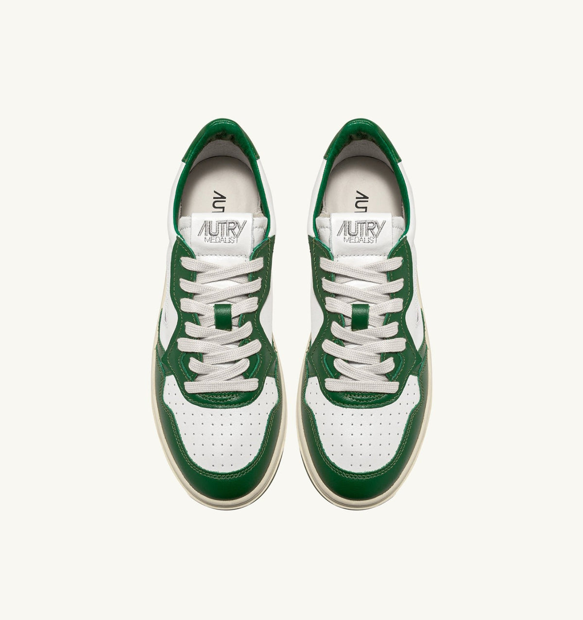 MEDALIST LOW BICOLOR SNEAKERS IN WHITE AND GREEN LEATHER - AUTRY Latest