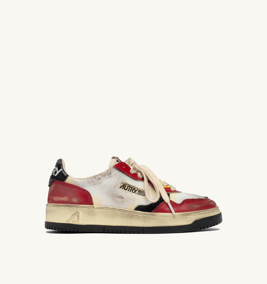 MEDALIST LOW SUPER VINTAGE SNEAKERS IN RED LEATHER AND WHITE MESH - AUTRY Value