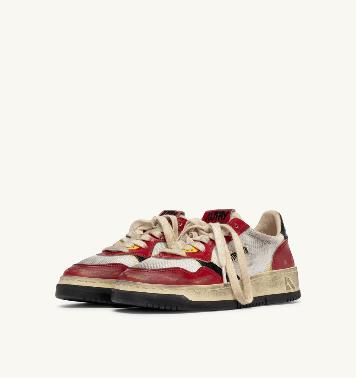 MEDALIST LOW SUPER VINTAGE SNEAKERS IN RED LEATHER AND WHITE MESH - AUTRY Value