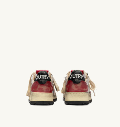 MEDALIST LOW SUPER VINTAGE SNEAKERS IN RED LEATHER AND WHITE MESH - AUTRY Value