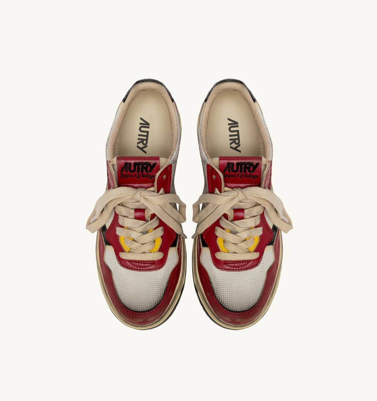MEDALIST LOW SUPER VINTAGE SNEAKERS IN RED LEATHER AND WHITE MESH - AUTRY Value