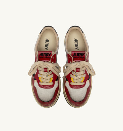 MEDALIST LOW SUPER VINTAGE SNEAKERS IN RED LEATHER AND WHITE MESH - AUTRY Value