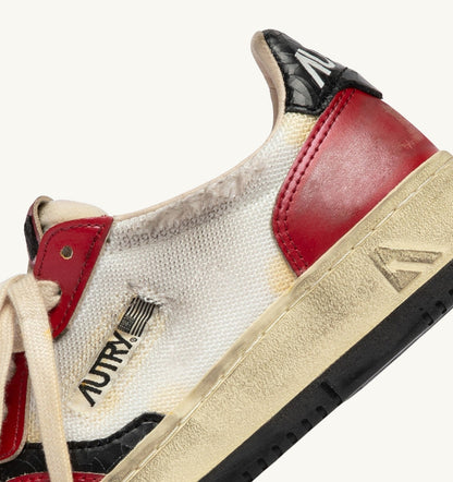 MEDALIST LOW SUPER VINTAGE SNEAKERS IN RED LEATHER AND WHITE MESH - AUTRY Value
