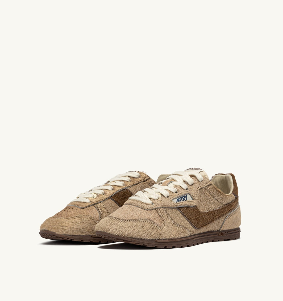 WINDSPIN SNEAKERS IN BEIGE AND BROWN PONY HAIR EFFECT - AUTRY Essential