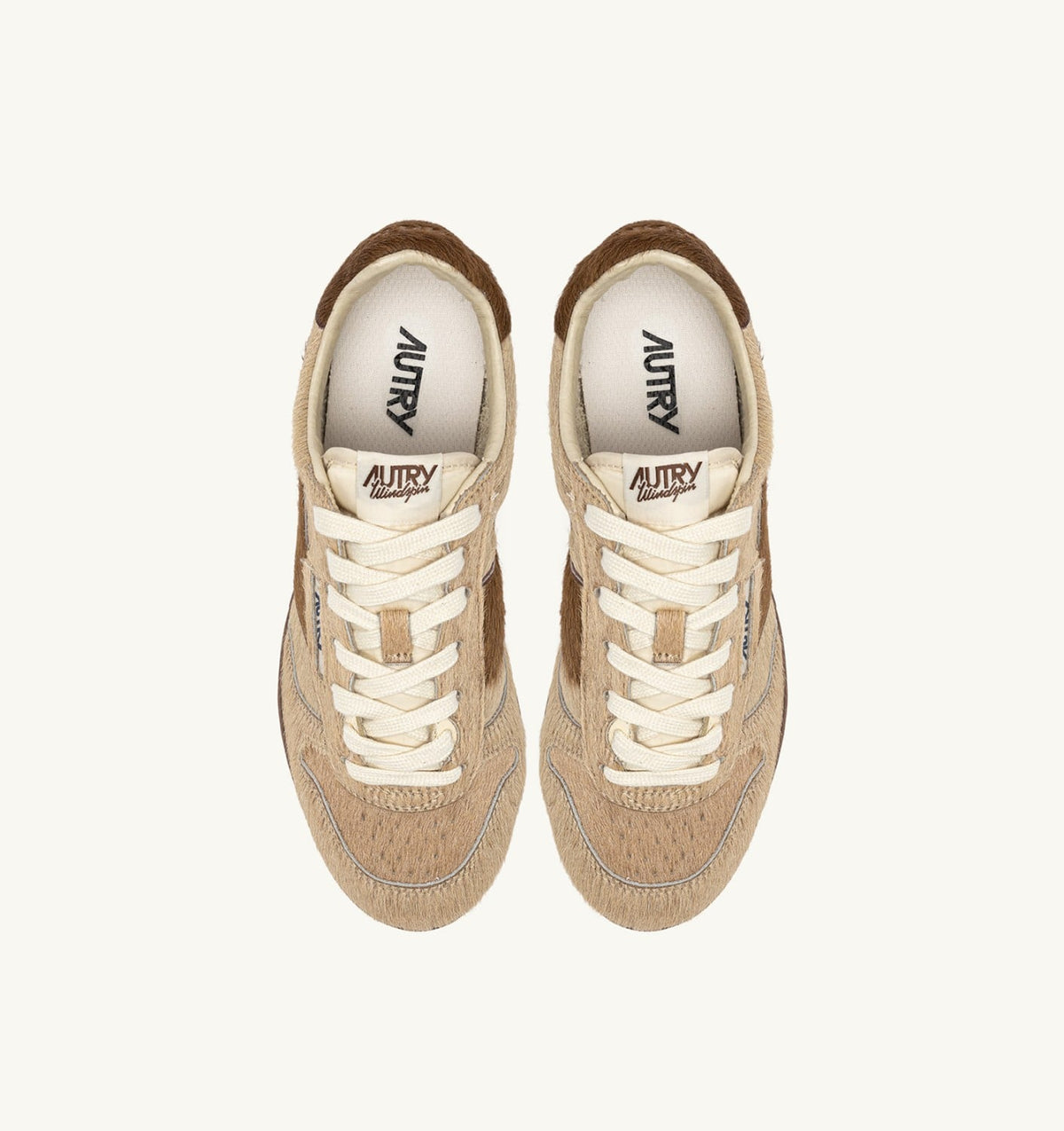 WINDSPIN SNEAKERS IN BEIGE AND BROWN PONY HAIR EFFECT - AUTRY Essential