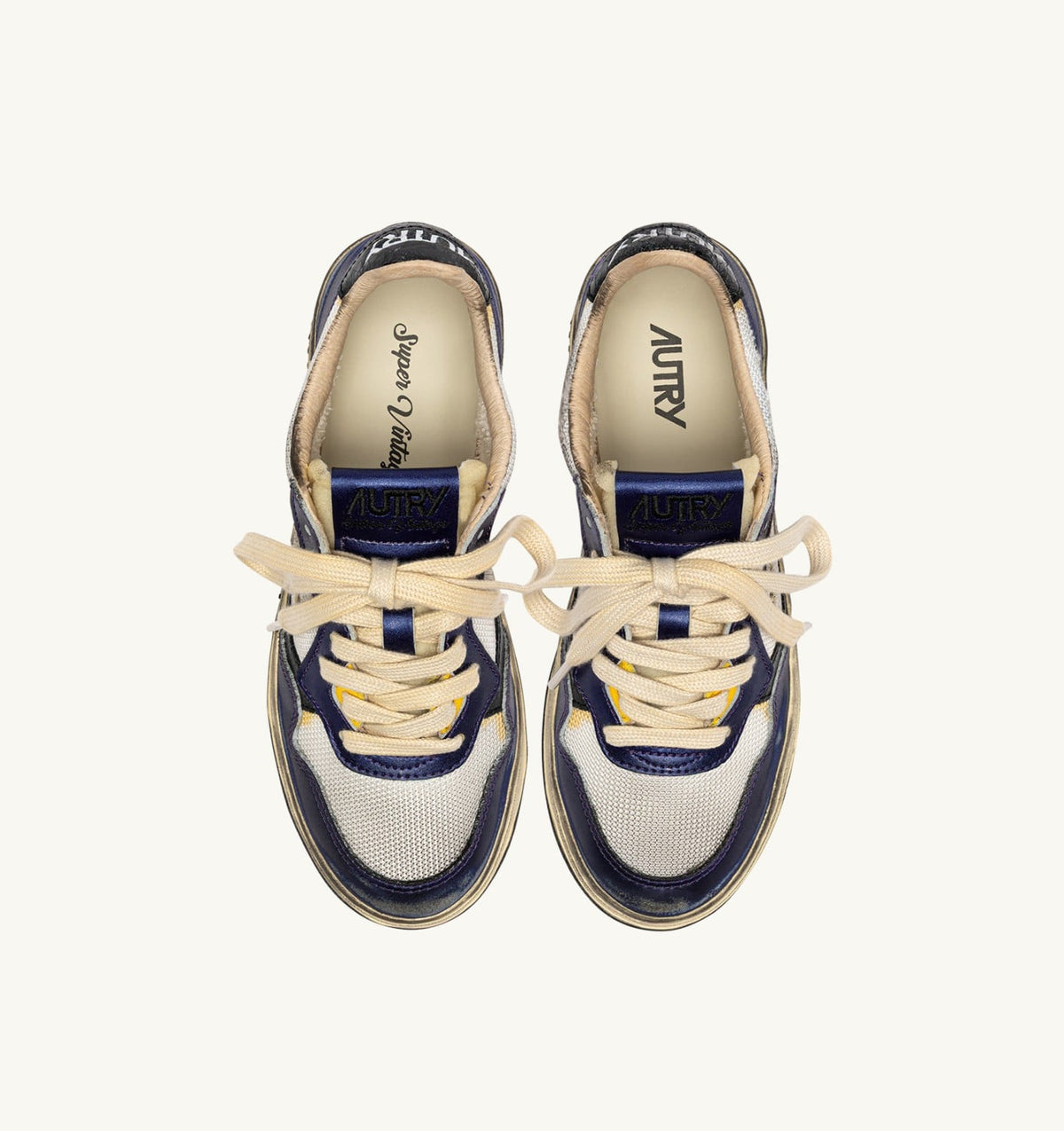 MEDALIST LOW SUPER VINTAGE SNEAKERS IN WHITE AND TANZANITE LEATHER AND DRAGON MESH - AUTRY Great Value