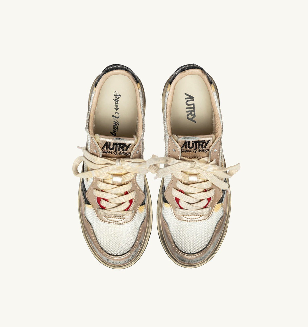 MEDALIST LOW SUPER VINTAGE SNEAKERS IN WHITE MESH, GOLD SUEDE AND BLACK LEATHER - AUTRY Latest