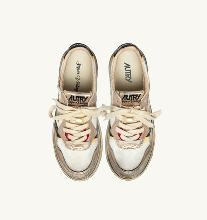 MEDALIST LOW SUPER VINTAGE SNEAKERS IN WHITE MESH, GOLD SUEDE AND BLACK LEATHER - AUTRY Latest