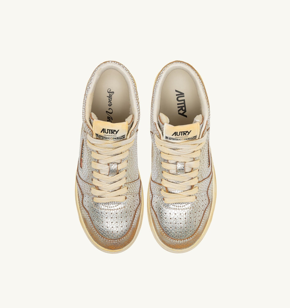 MED-WAY SUPER VINTAGE SNEAKERS IN SILVER AND MARSHMALLOW SNAKE-PRINT LEATHER - AUTRY Essential